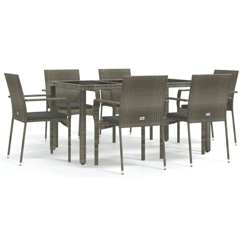 7 Piece Garden Dining Set with Cushions Grey Poly Rattan 3184984