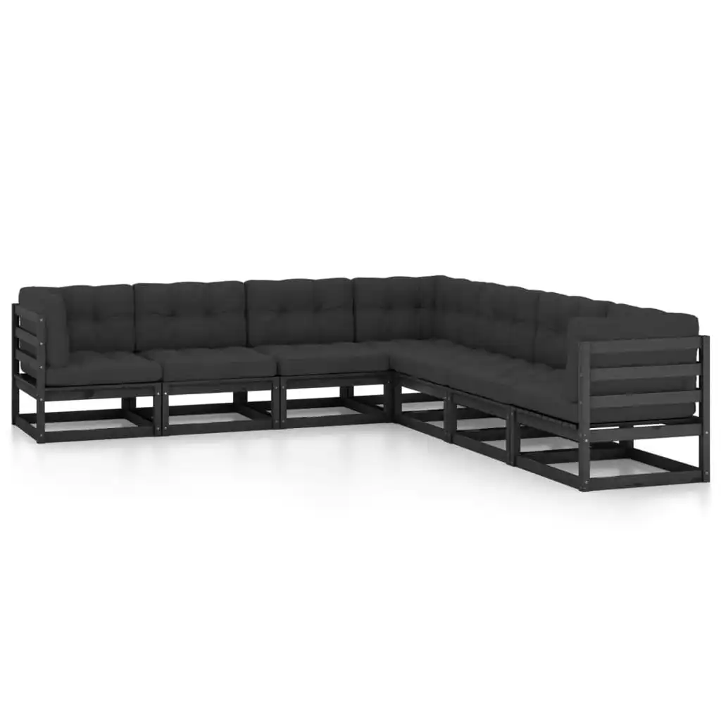 7 Piece Garden Lounge Set with Cushions Black Solid Pinewood 3076878