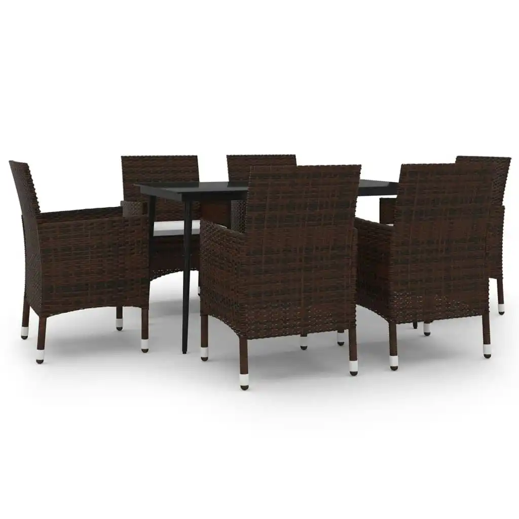 7 Piece Garden Dining Set with Cushions Poly Rattan and Glass 3099724