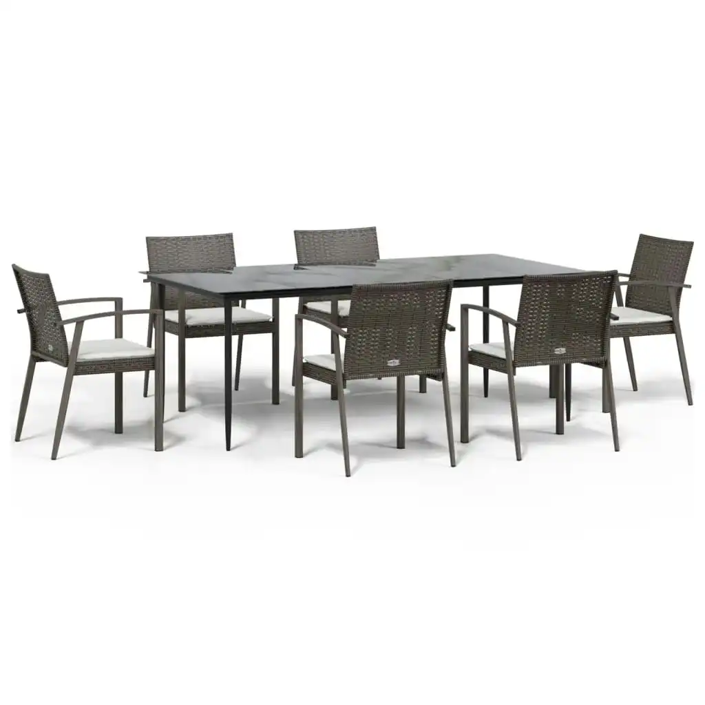 7 Piece Garden Dining Set with Cushions Poly Rattan and Steel 3186981