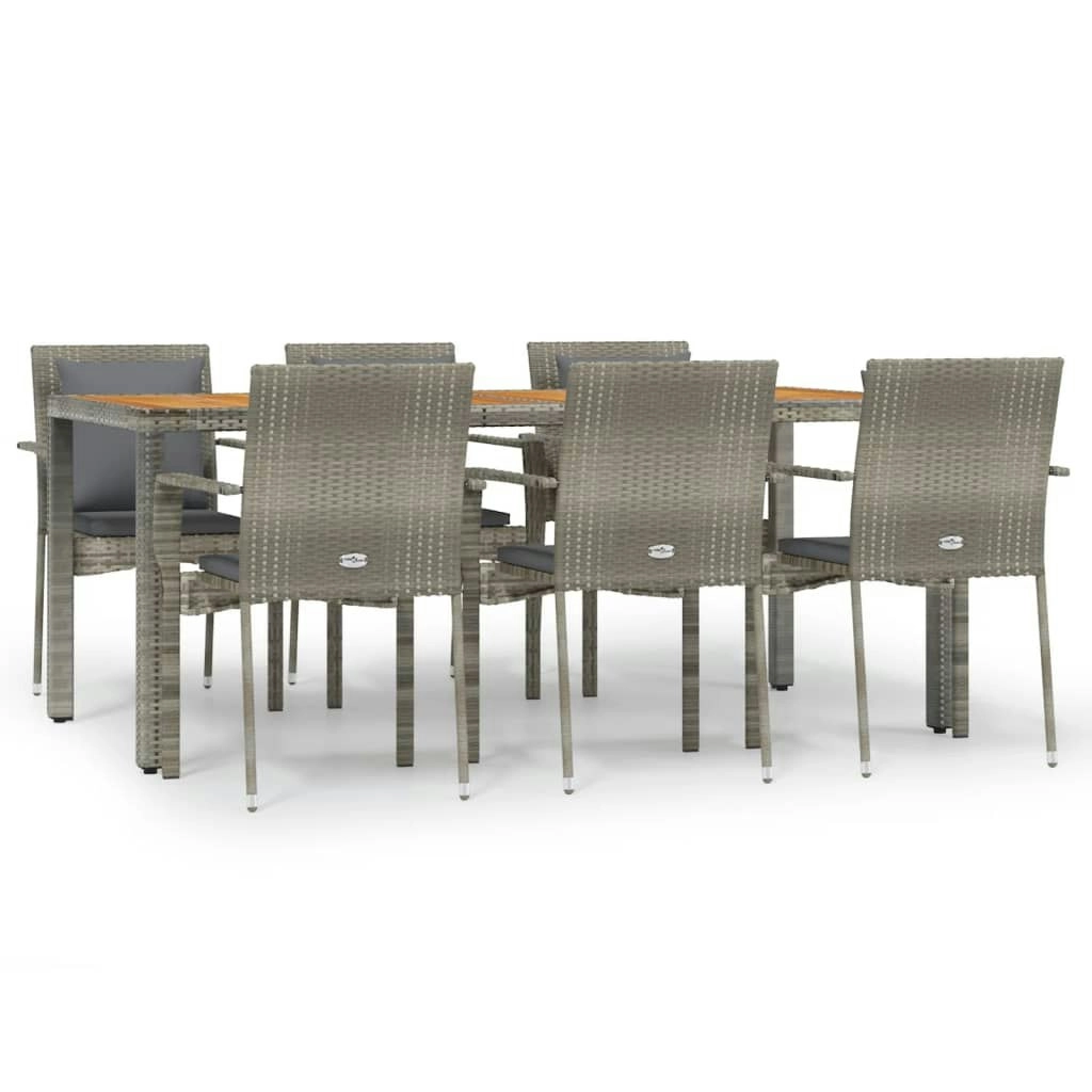 7 Piece Garden Dining Set with Cushions Grey Poly Rattan 3184973