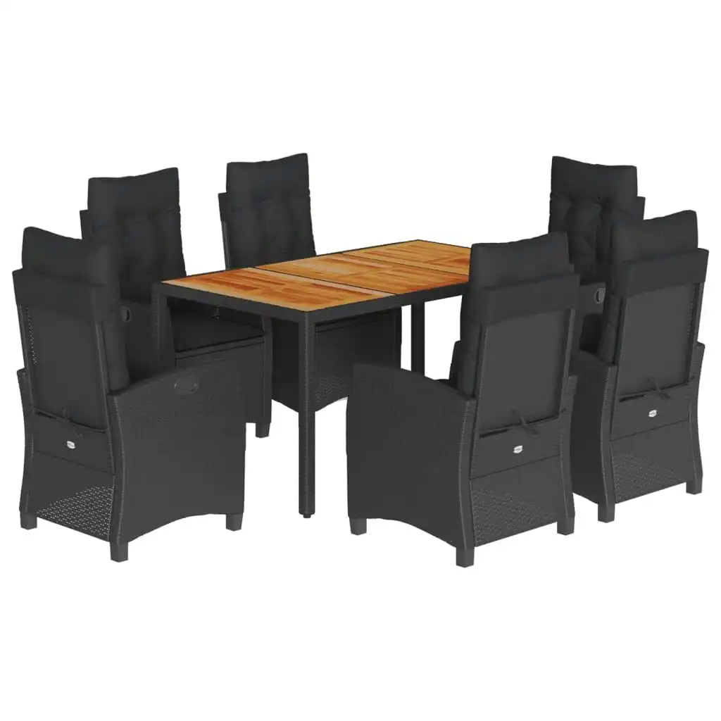 7 Piece Garden Dining Set with Cushions Black Poly Rattan 3212666