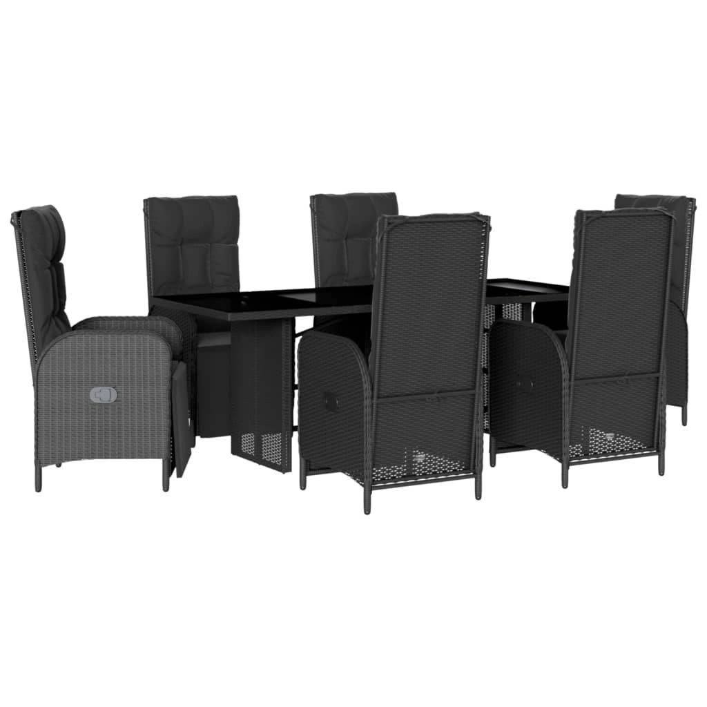 7 Piece Garden Dining Set with Cushions Black Poly Rattan 3213530