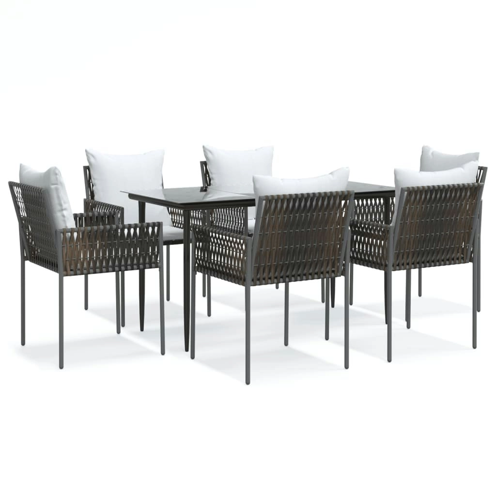 7 Piece Garden Dining Set with Cushions Poly Rattan and Steel 3187054