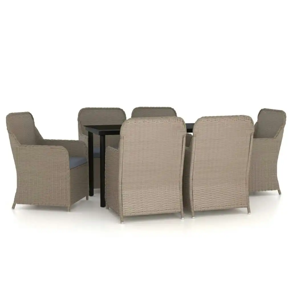 7 Piece Garden Dining Set with Cushions Brown 3099538