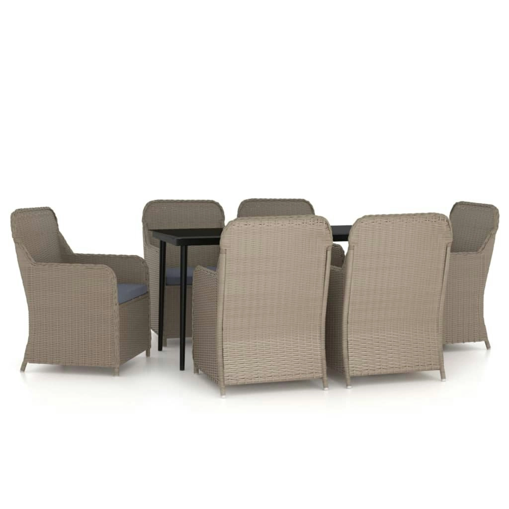 7 Piece Garden Dining Set with Cushions Brown 3099550