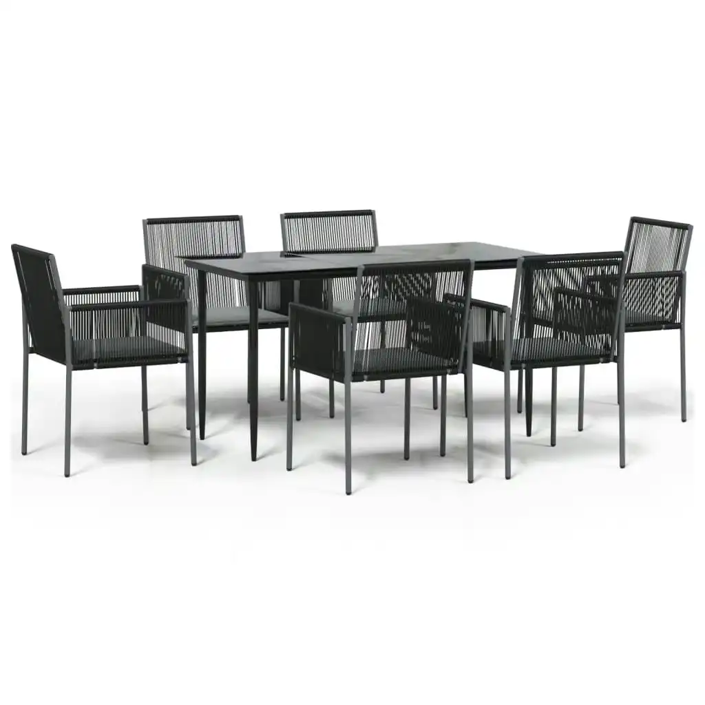 7 Piece Garden Dining Set with Cushions Black Poly Rattan and Steel 3187068