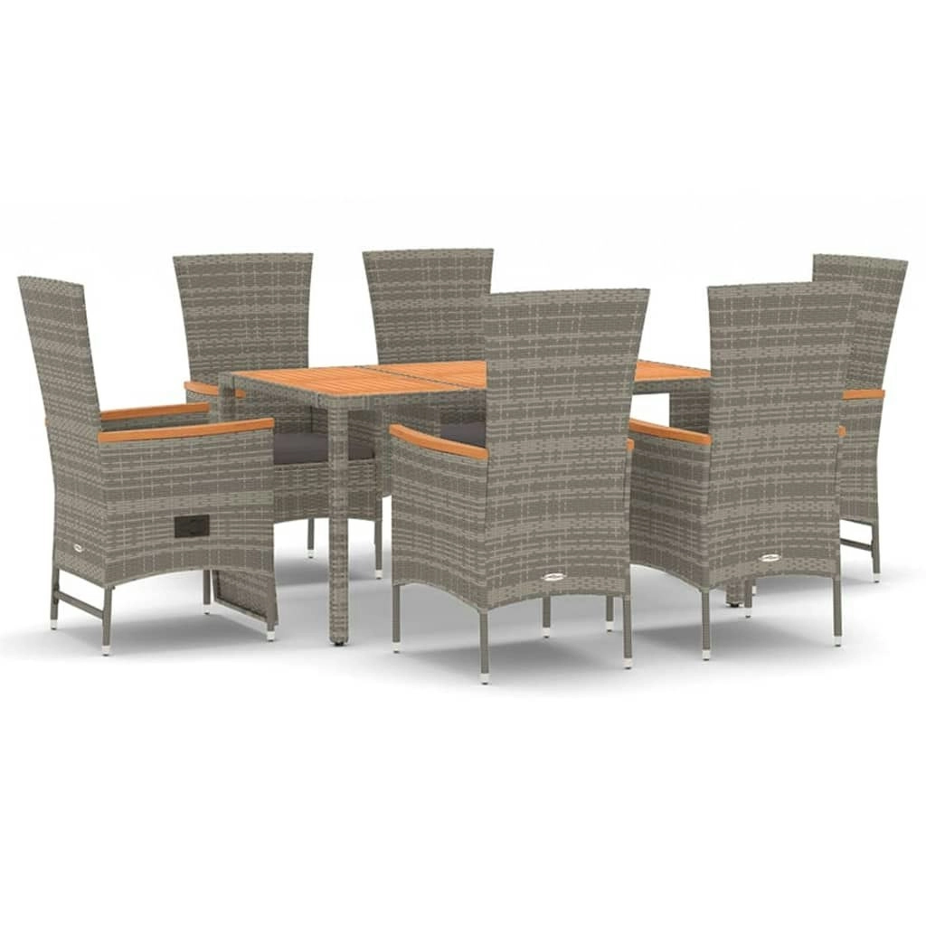 7 Piece Garden Dining Set with Cushions Grey  Poly Rattan 3157541