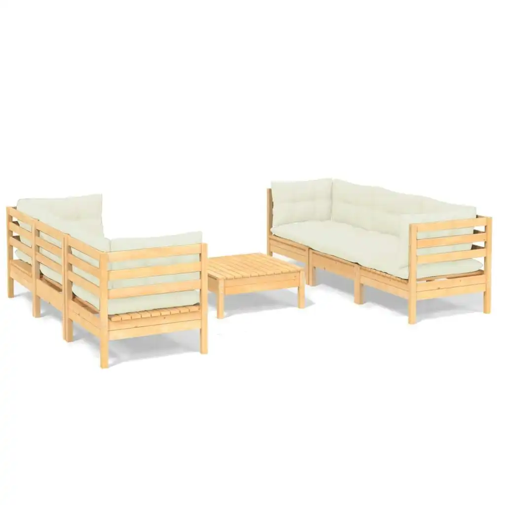 7 Piece Garden Lounge Set with Cream Cushions Pinewood 3096118