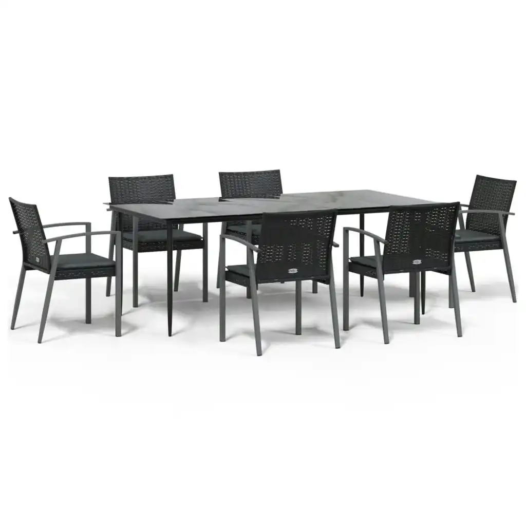 7 Piece Garden Dining Set with Cushions Poly Rattan and Steel 3186983