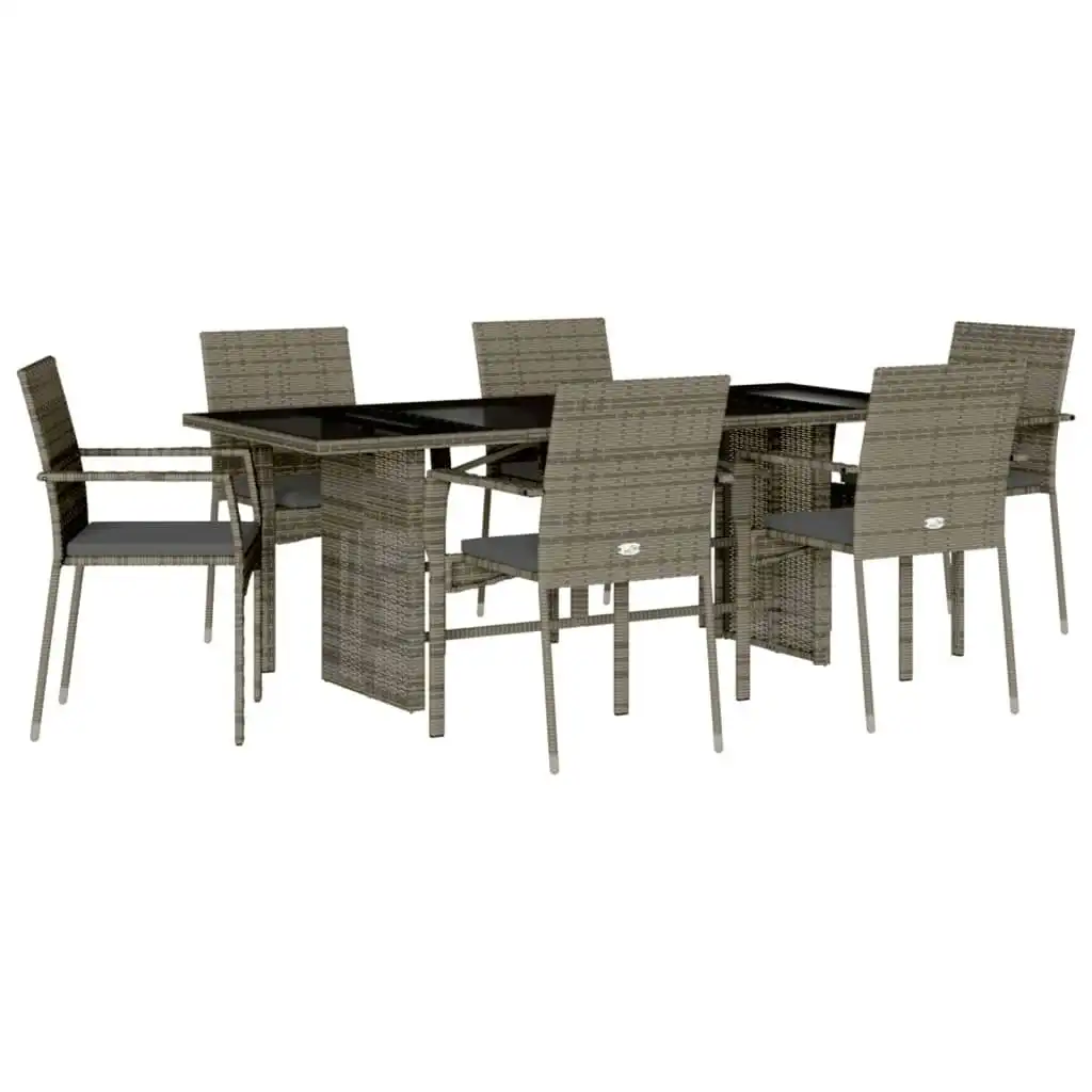 7 Piece Garden Dining Set with Cushions Grey Poly Rattan 3213496