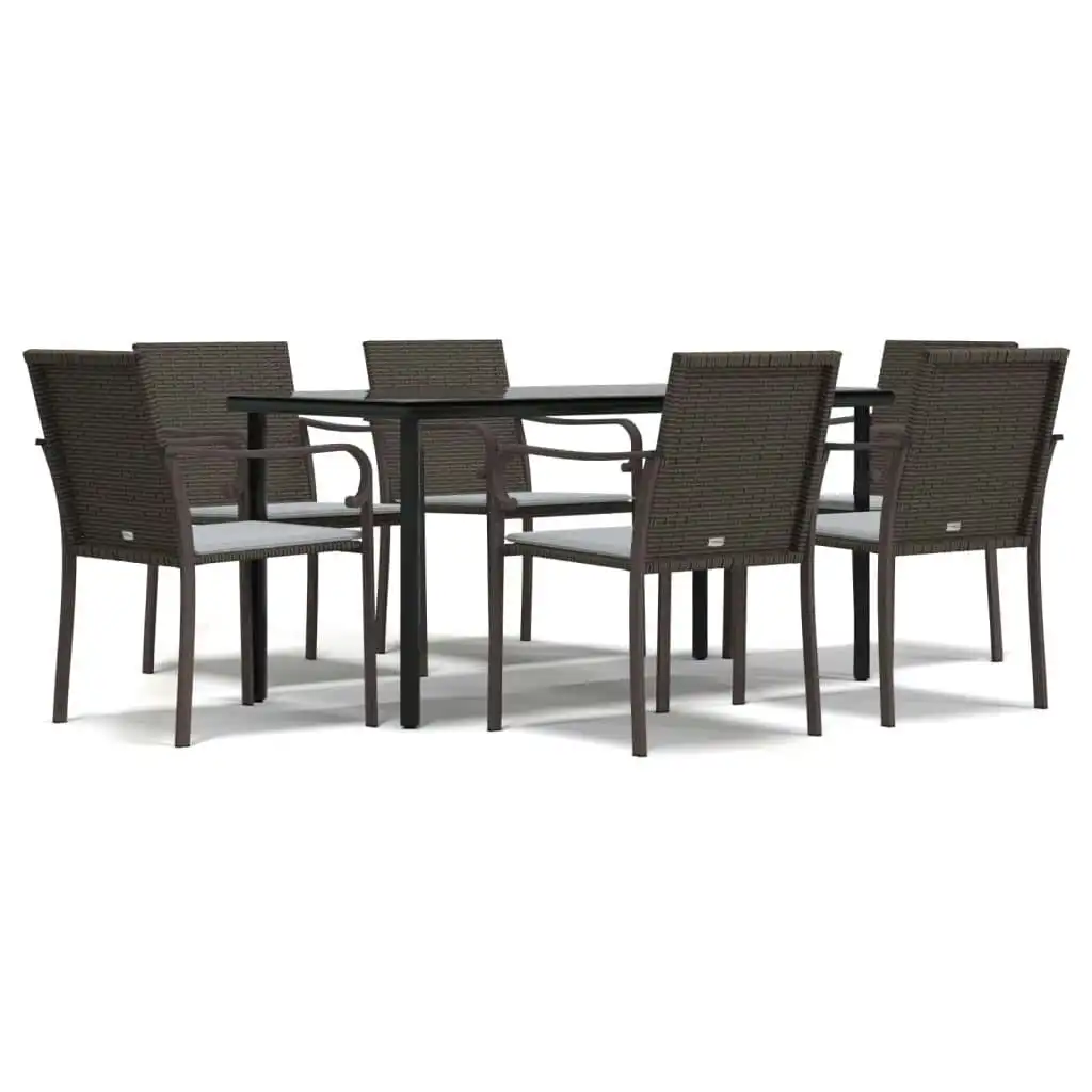 7 Piece Garden Dining Set with Cushions Poly Rattan and Steel 3186962