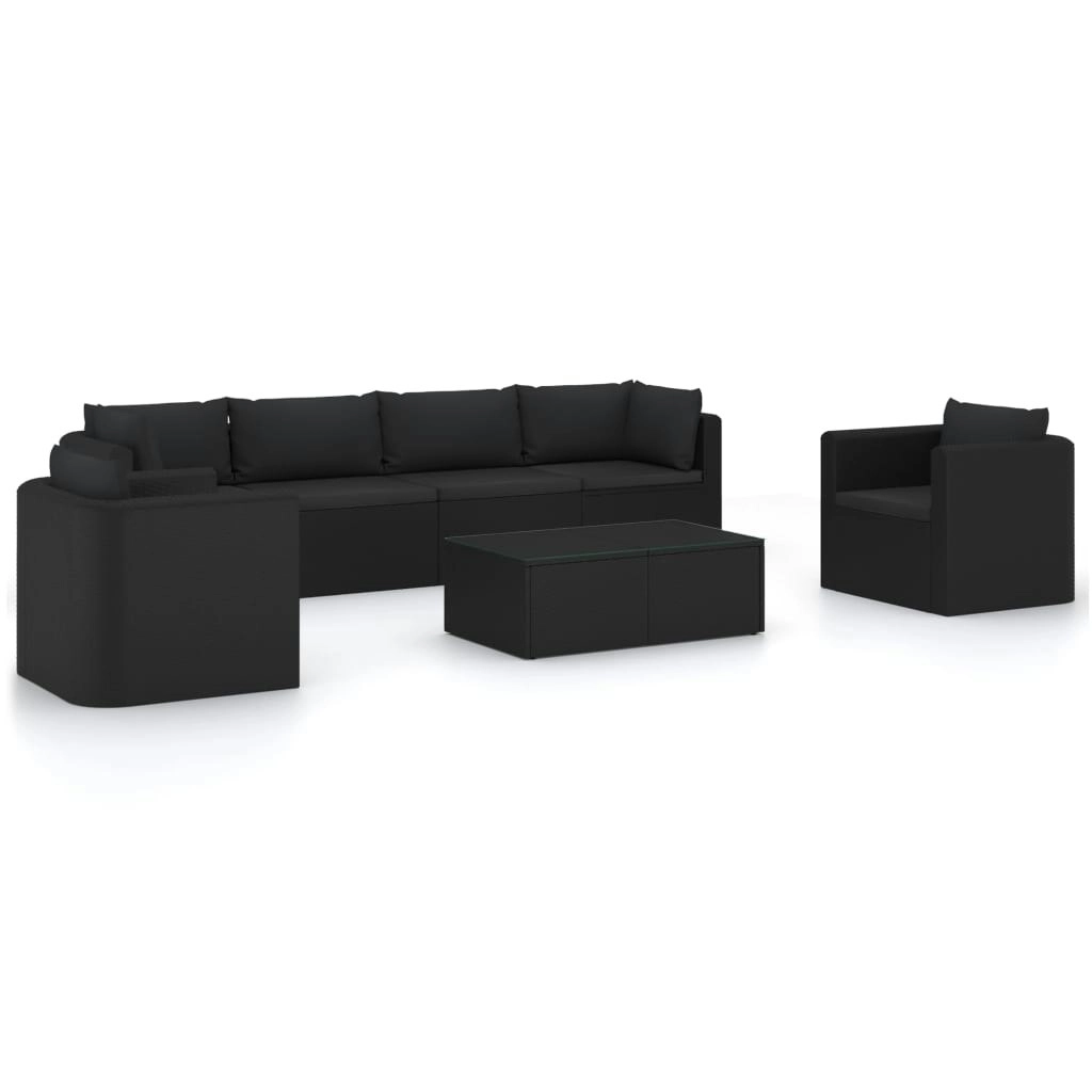 7 Piece Garden Lounge Set with Cushions Poly Rattan Black 3059500