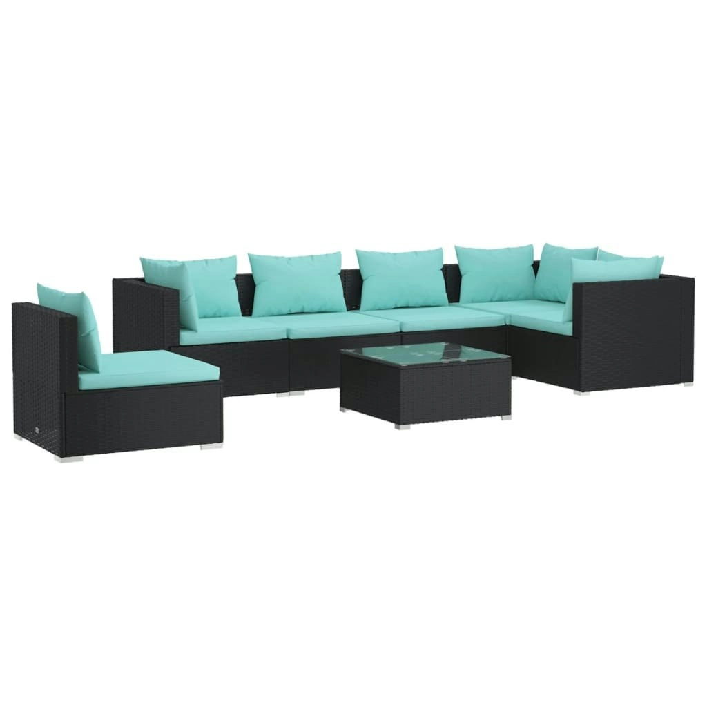 7 Piece Garden Lounge Set with Cushions Poly Rattan Black 3102329