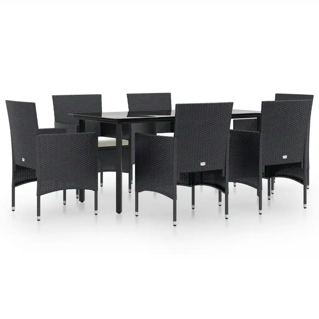 7 Piece Garden Dining Set with Cushions Black 3156601