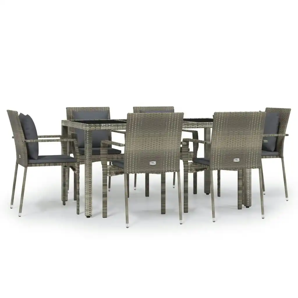 7 Piece Garden Dining Set with Cushions Grey Poly Rattan 3157960