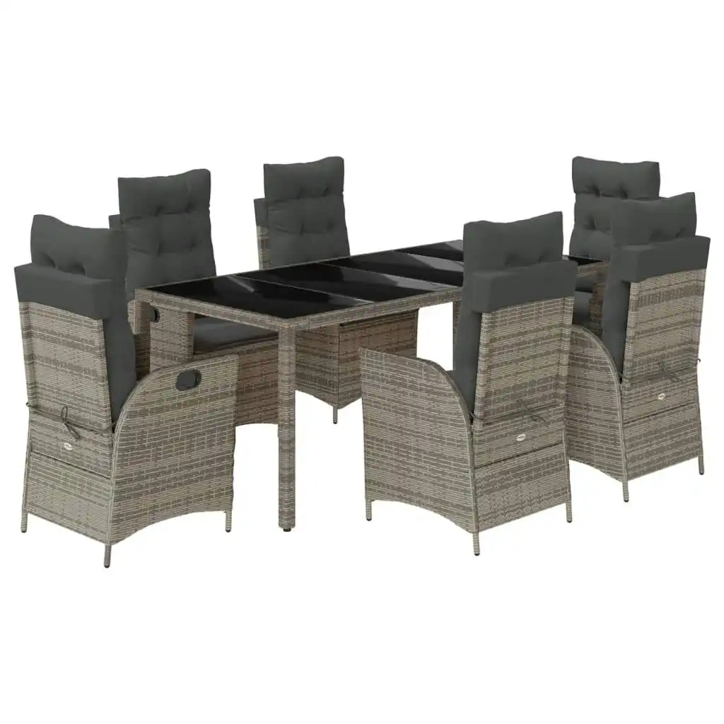 7 Piece Garden Dining Set with Cushions Grey Poly Rattan 3213082