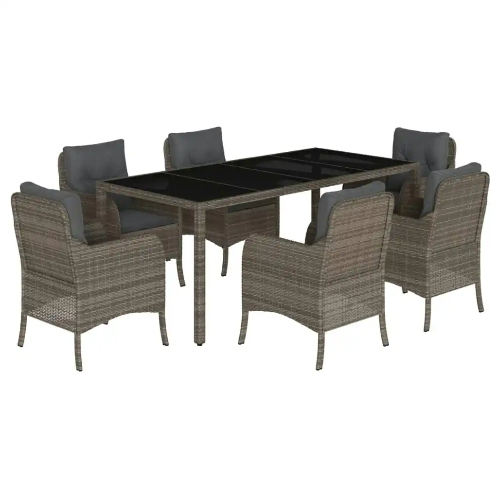 7 Piece Garden Dining Set with Cushions Grey Poly Rattan 3211858