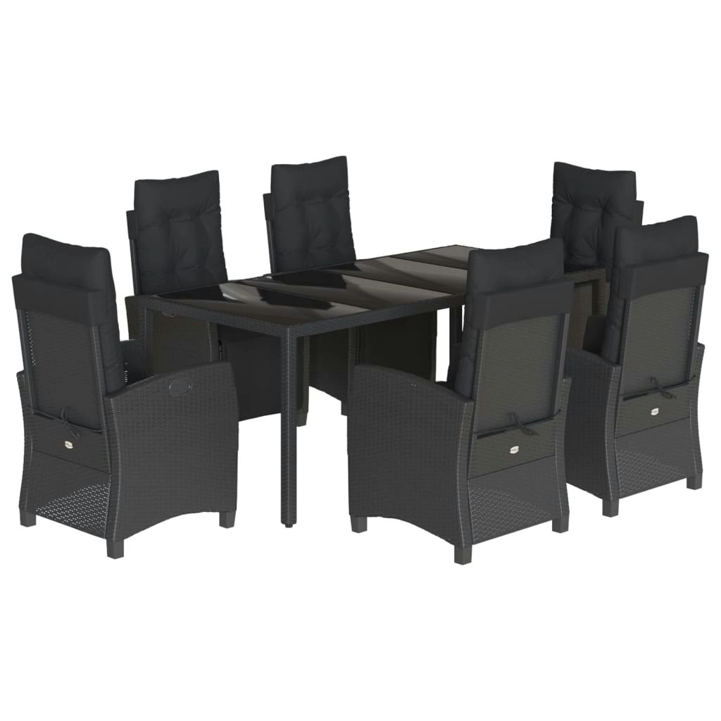 7 Piece Garden Dining Set with Cushions Black Poly Rattan 3212892