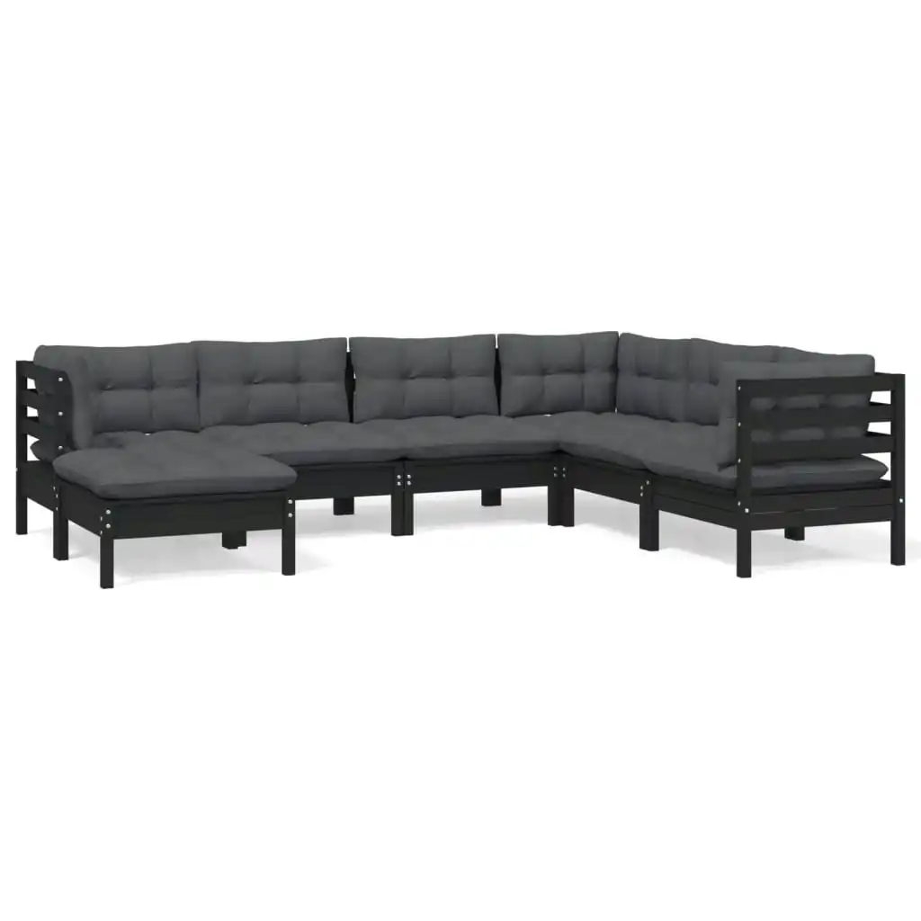 7 Piece Garden Lounge Set with Cushions Black Solid Pinewood 3096566