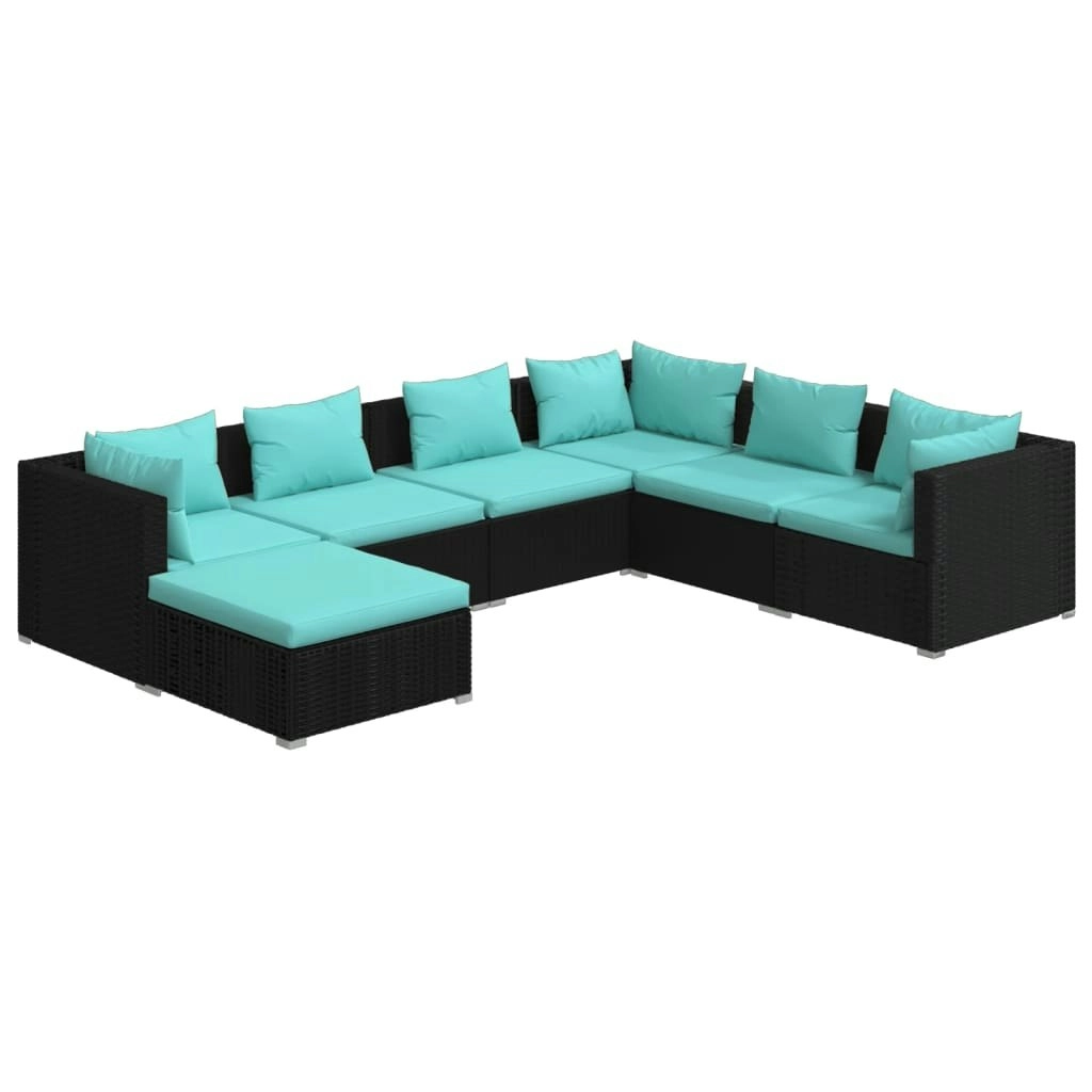 7 Piece Garden Lounge Set with Cushions Poly Rattan Black 3101833