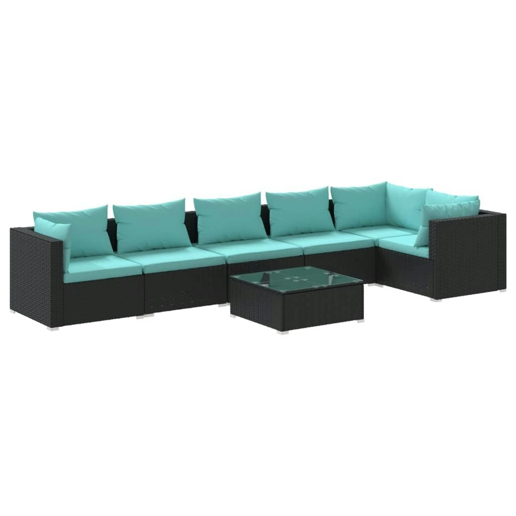 7 Piece Garden Lounge Set with Cushions Poly Rattan Black 3101721