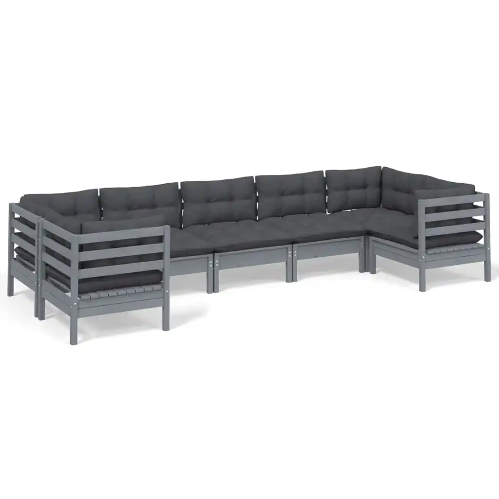 7 Piece Garden Lounge Set with Cushions Grey Pinewood 3097309