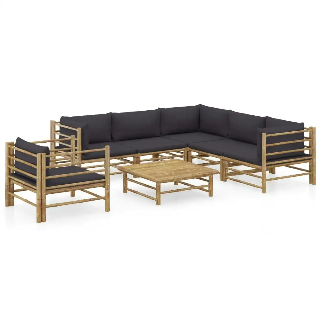 7 Piece Garden Lounge Set with Dark Grey Cushions Bamboo 3058216