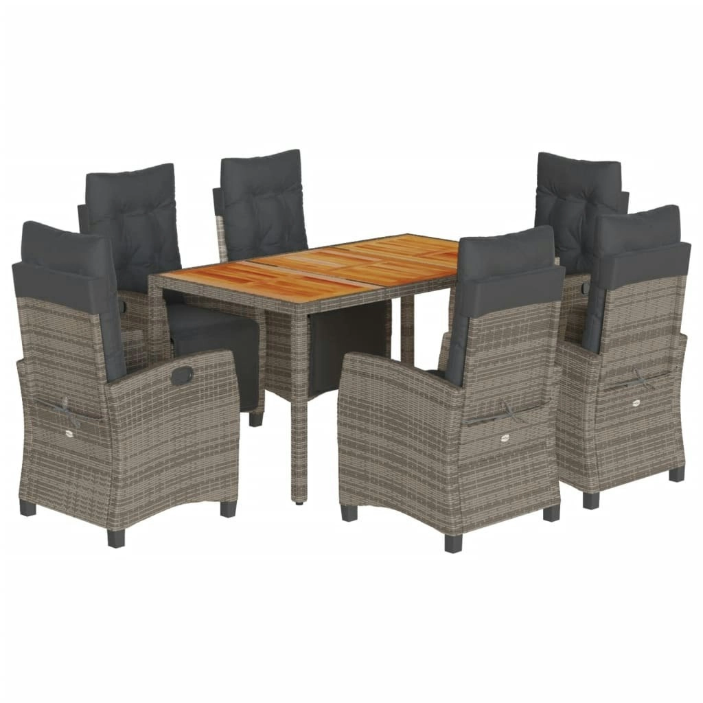 7 Piece Garden Dining Set with Cushions Grey Poly Rattan 3212915