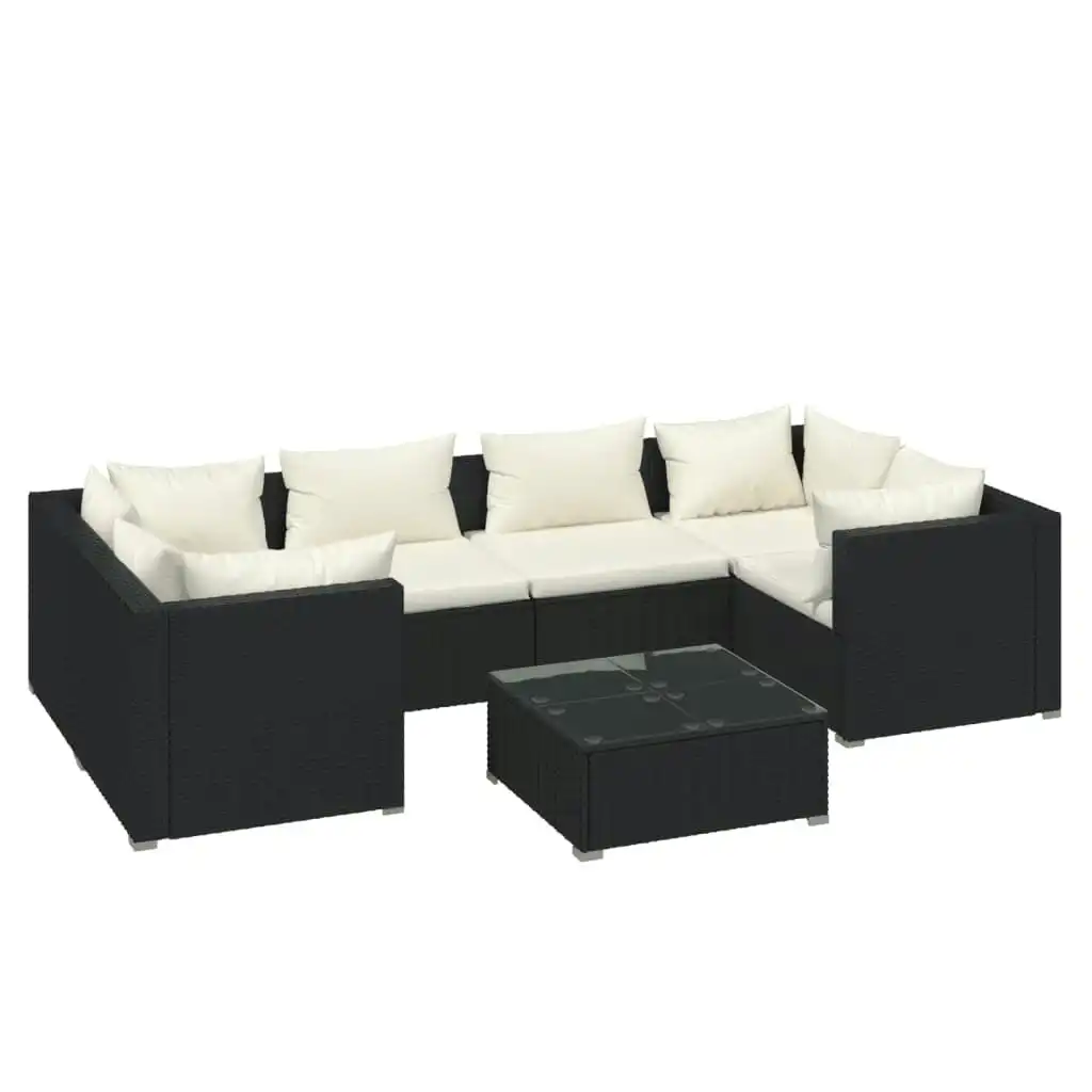 7 Piece Garden Lounge Set with Cushions Poly Rattan Black 3101943