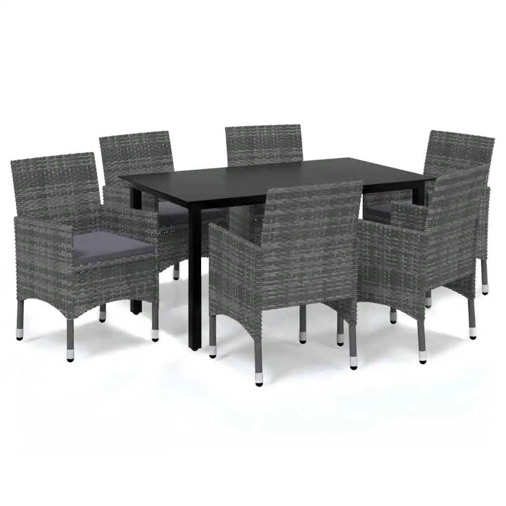 7 Piece Garden Dining Set with Cushions Poly Rattan Grey 3094982