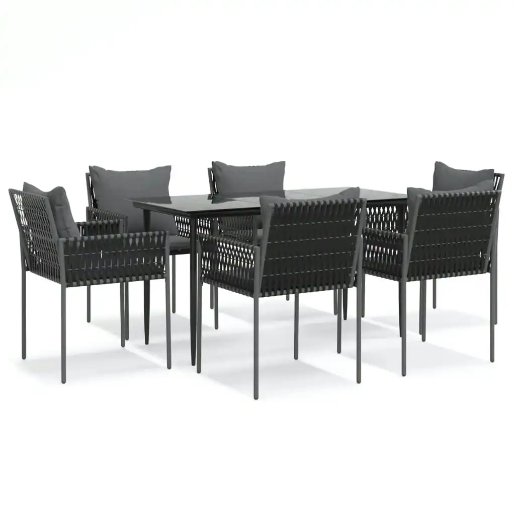 7 Piece Garden Dining Set with Cushions Poly Rattan and Steel 3187056