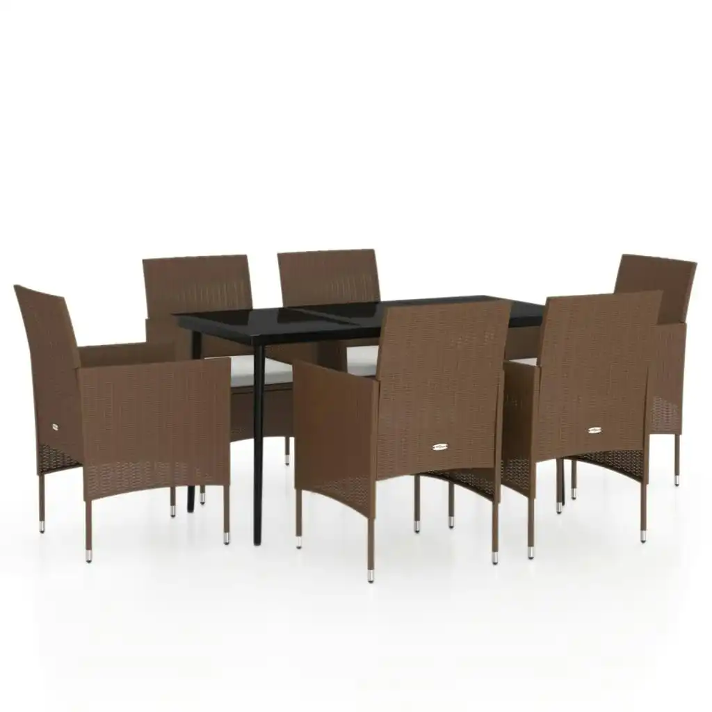 7 Piece Garden Dining Set with Cushions Brown and Black 3099326