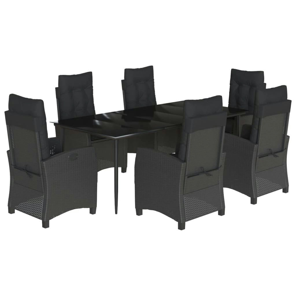 7 Piece Garden Dining Set with Cushions Black Poly Rattan 3212749