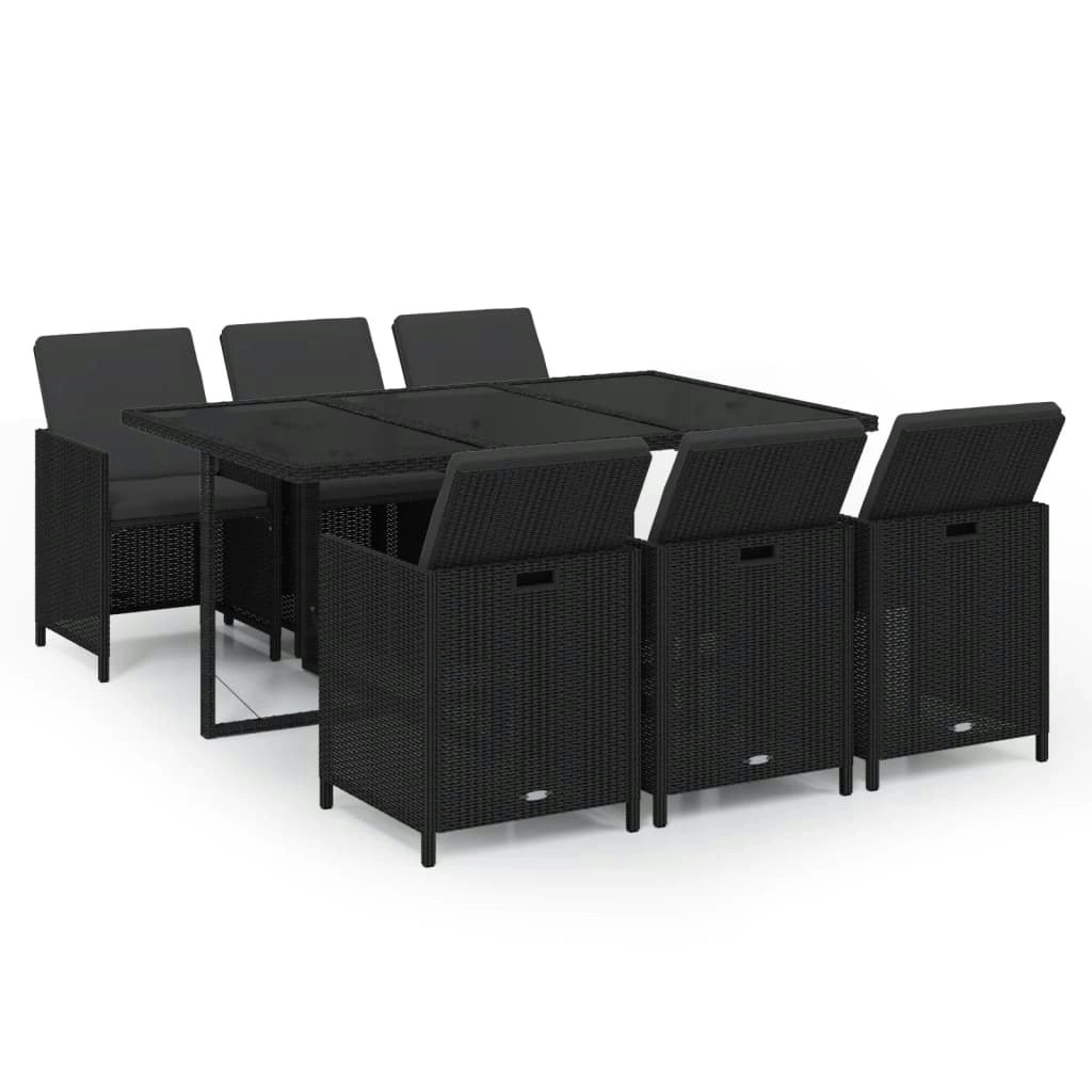 7 Piece Garden Dining Set with Cushions Poly Rattan Black 3095531