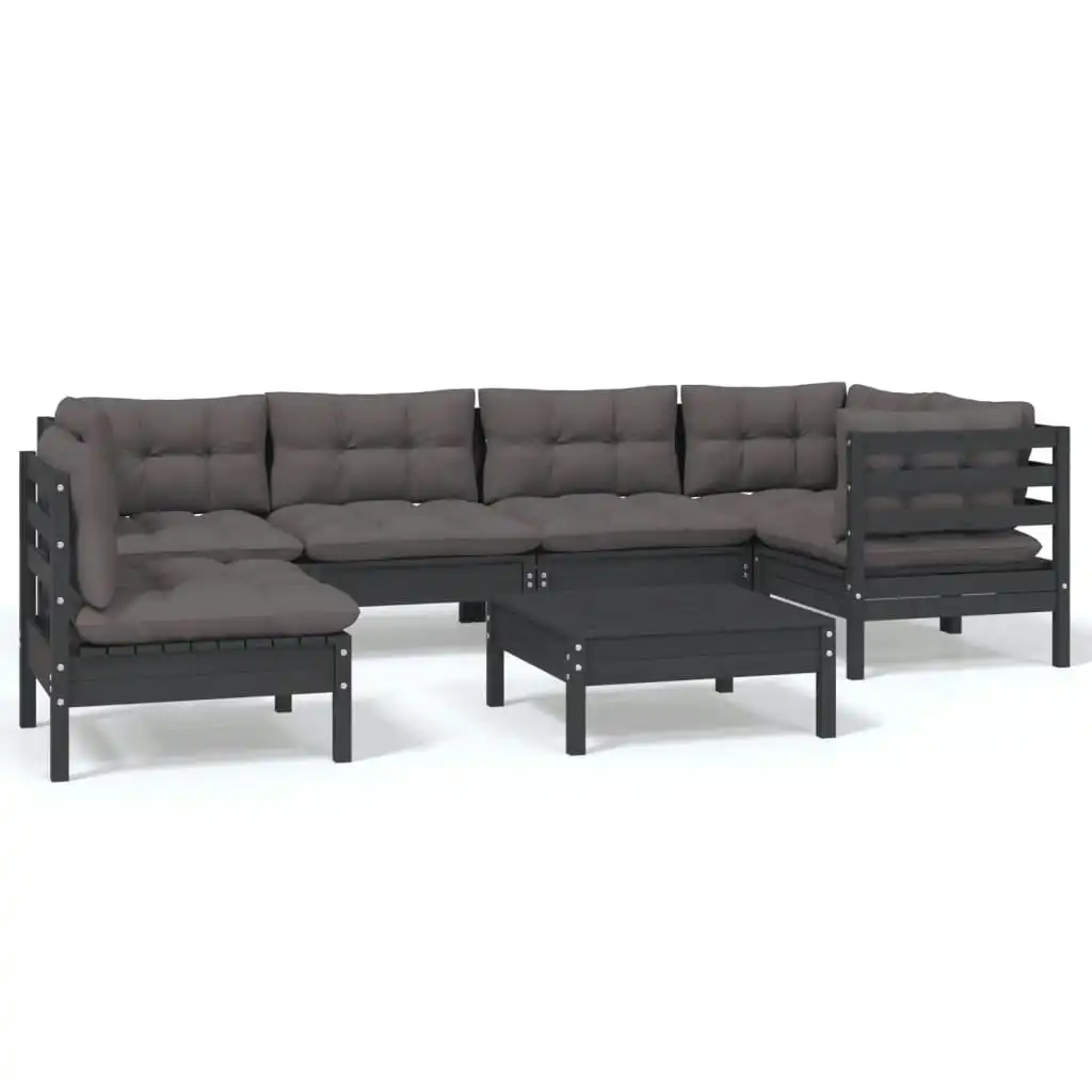 7 Piece Garden Lounge Set with Cushions Black Pinewood 3096428