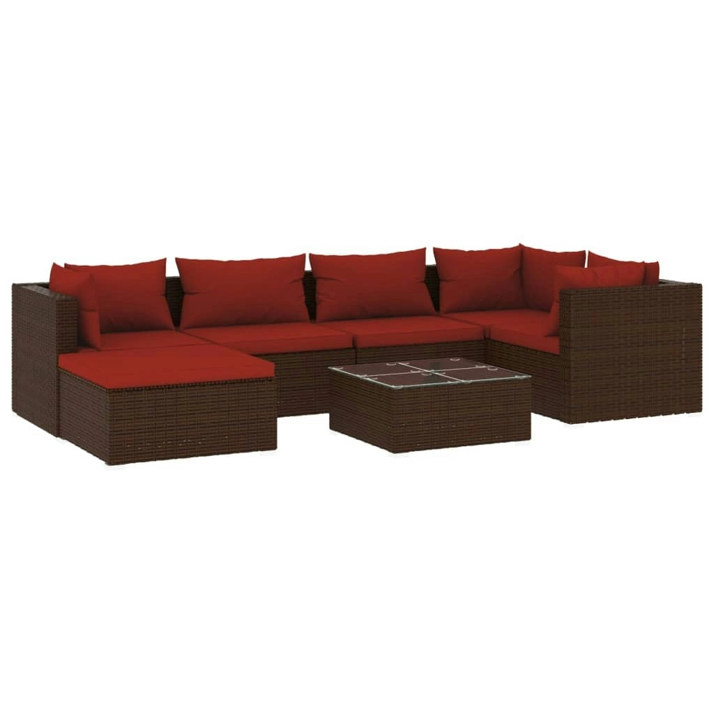 7 Piece Garden Lounge Set with Cushions Poly Rattan Brown 3101819