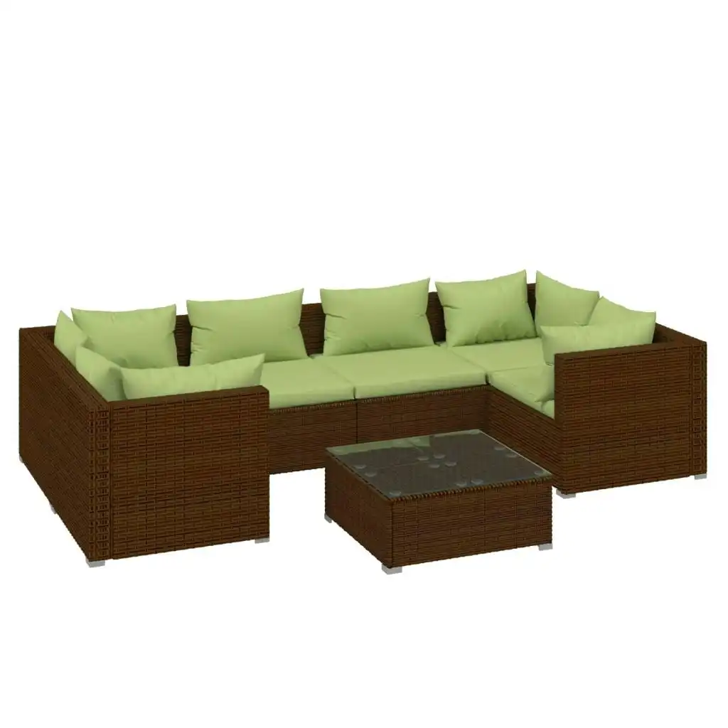 7 Piece Garden Lounge Set with Cushions Poly Rattan Brown 3101948