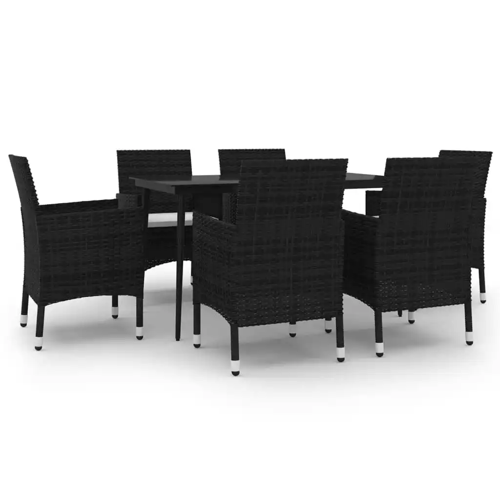 7 Piece Garden Dining Set with Cushions Poly Rattan and Glass 3099730