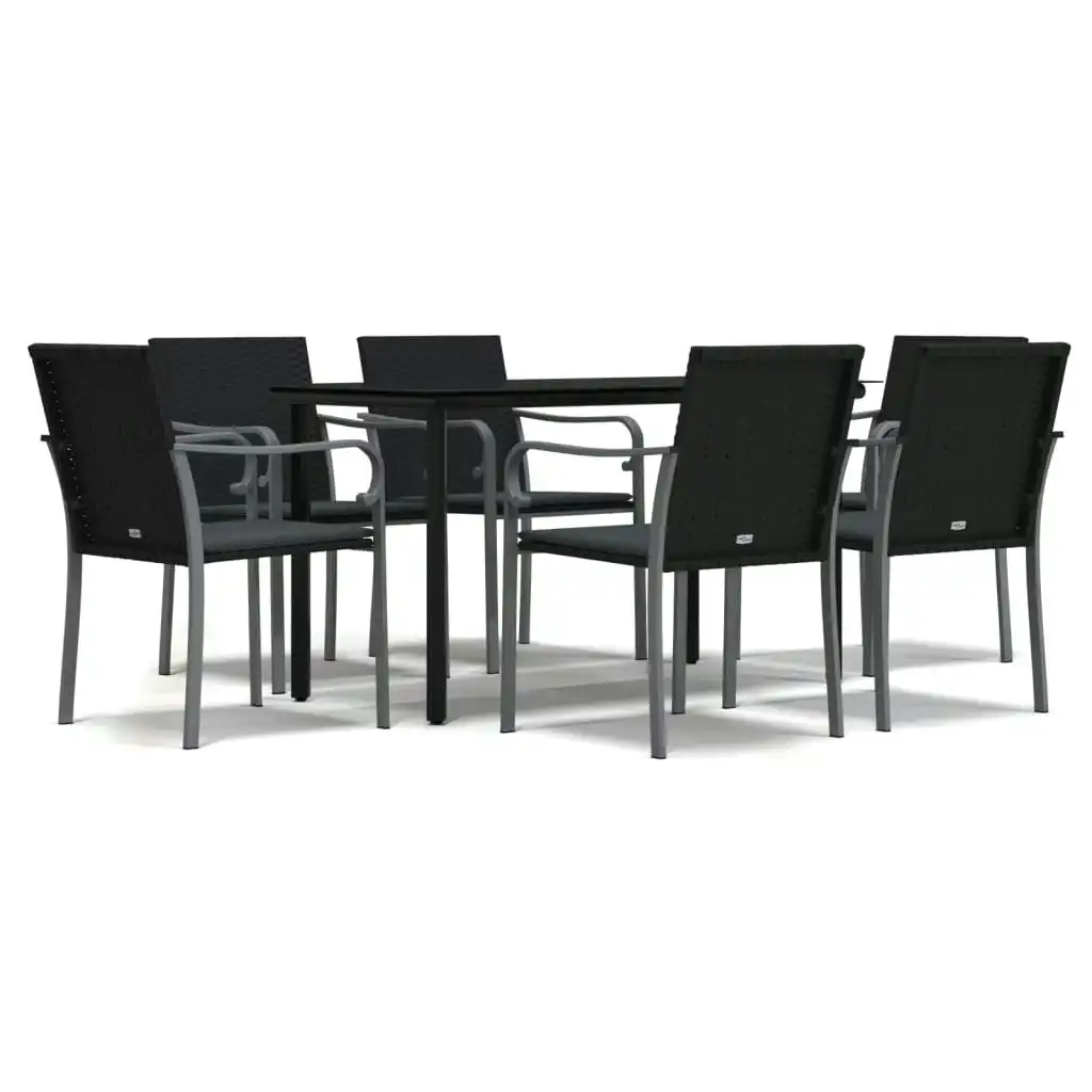 7 Piece Garden Dining Set with Cushions Poly Rattan and Steel 3186960