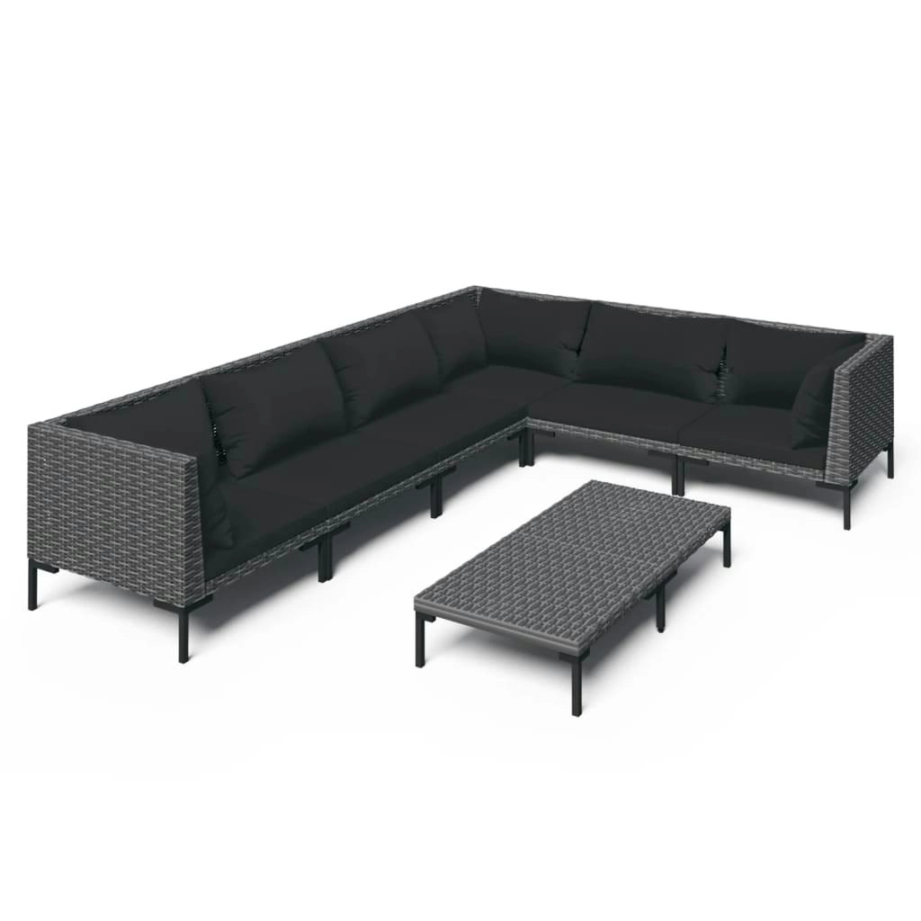 7 Piece Garden Lounge Set with Cushions Poly Rattan Dark Grey 3099843