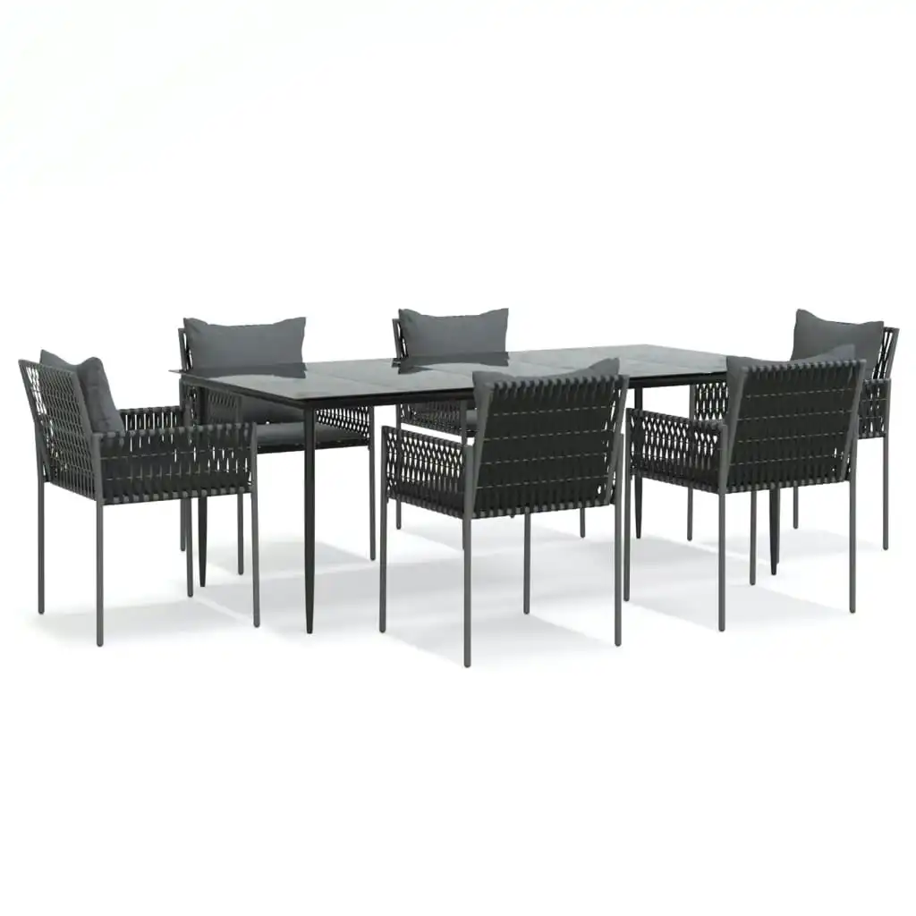 7 Piece Garden Dining Set with Cushions Poly Rattan and Steel 3187063