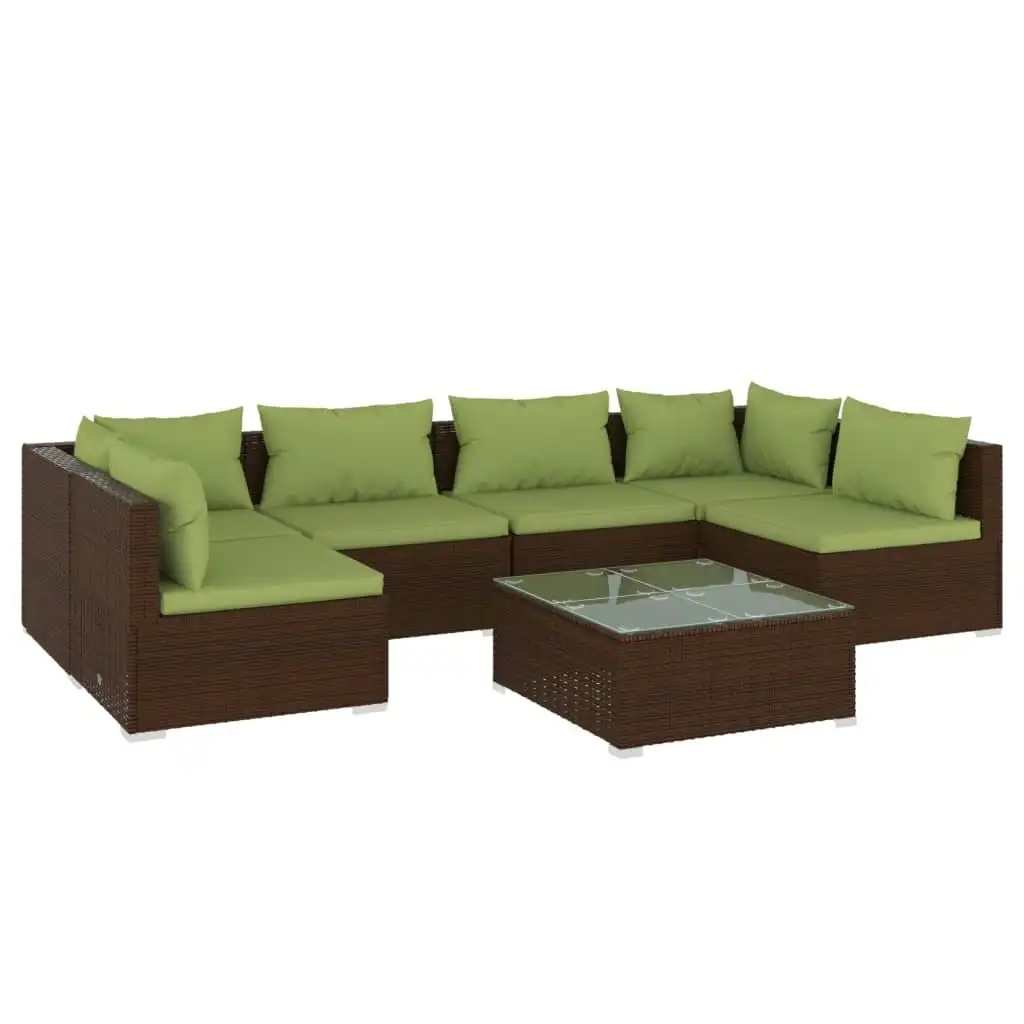 7 Piece Garden Lounge Set with Cushions Poly Rattan Brown 3101884