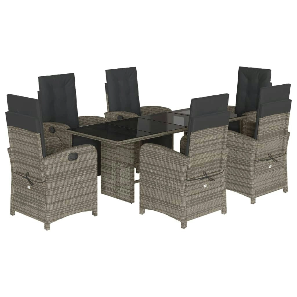 7 Piece Garden Dining Set with Cushions Grey Poly Rattan 3212492