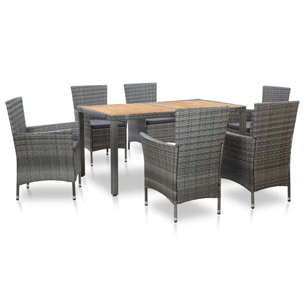 7 Piece Outdoor Dining Set with Cushions Poly Rattan Grey 46021