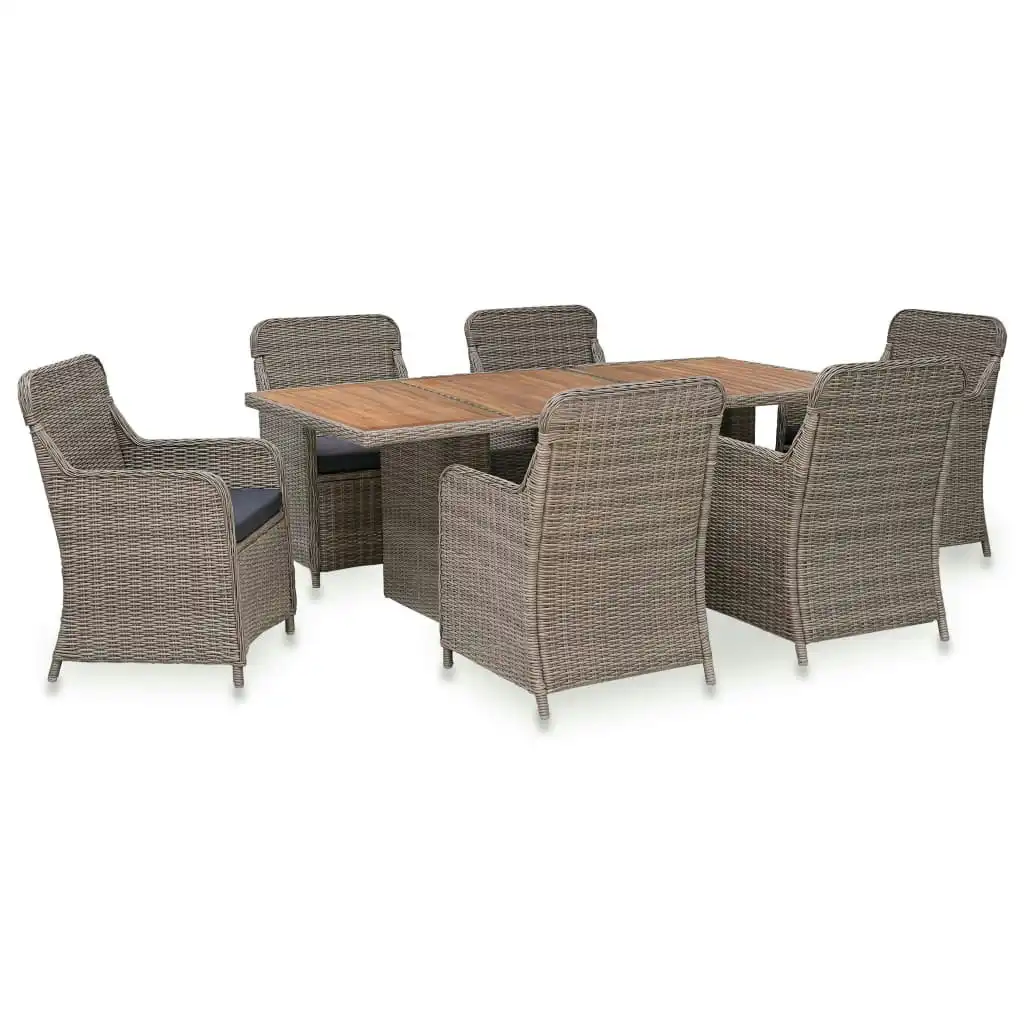 7 Piece Outdoor Dining Set with Cushions Poly Rattan Brown 3057800