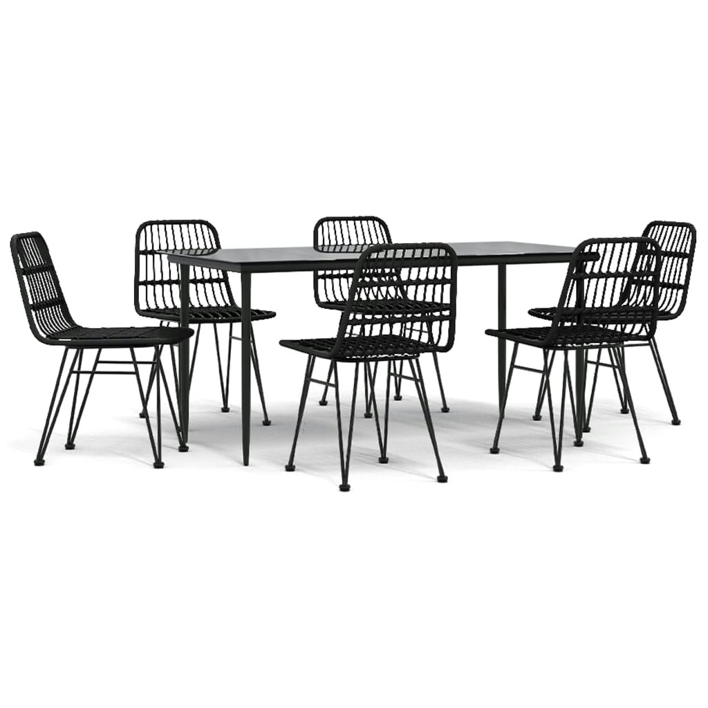 7 Piece Garden Dining Set Black Poly Rattan 3157884