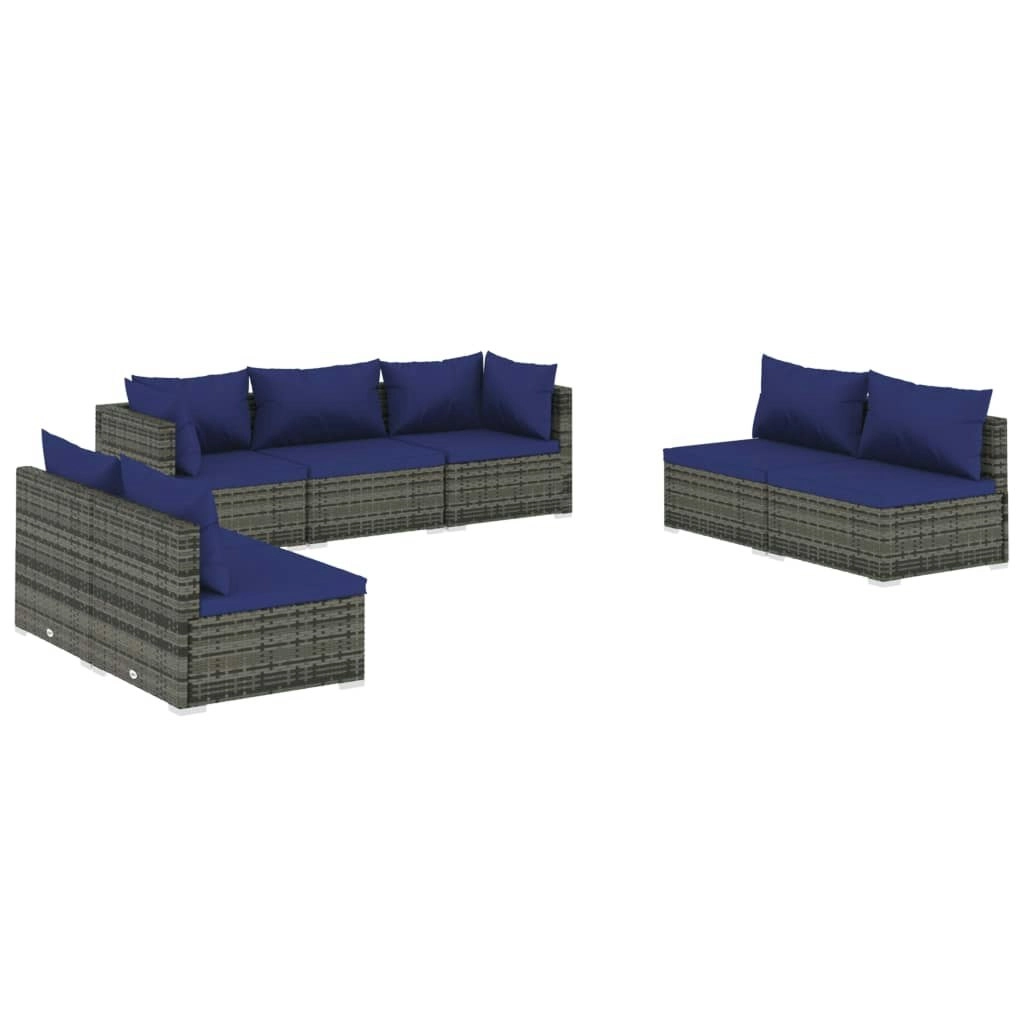 7 Piece Garden Lounge Set with Cushions Poly Rattan Grey 3102238