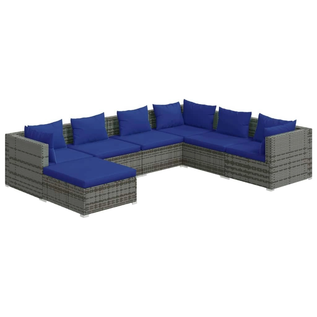 7 Piece Garden Lounge Set with Cushions Poly Rattan Grey 3101838