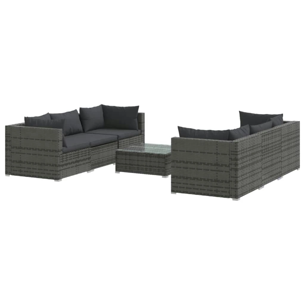 7 Piece Garden Lounge Set with Cushions Poly Rattan Grey 3101501